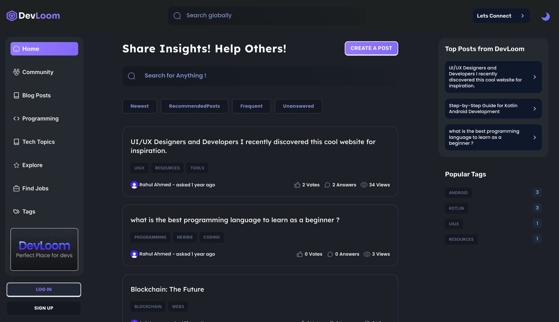 DevLoom A Platform for Developers build using modren tech stack 